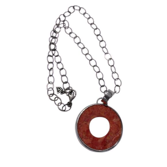 SILPADA N1564 Retired Sponge Coral Disc Pendant Sterling Silver Link Necklace - Picture 1 of 8